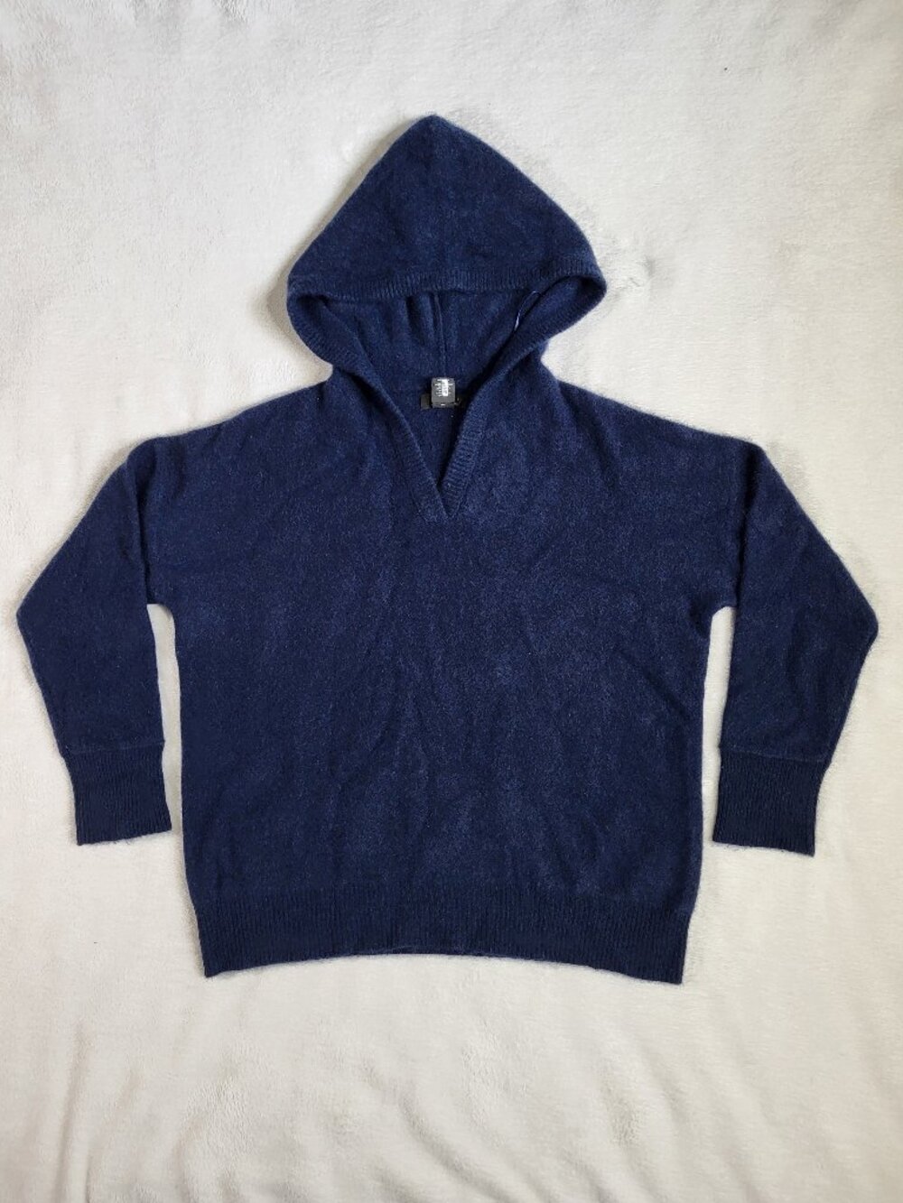 Tahari 100% 2-Ply Cashmere Hoodie Sweater Women's L Navy Cozy Pullover